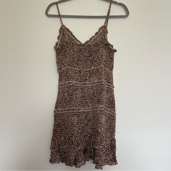 Smocked Animal Leopard Print Mini Dress MEDIUM - Picture 5 of 10